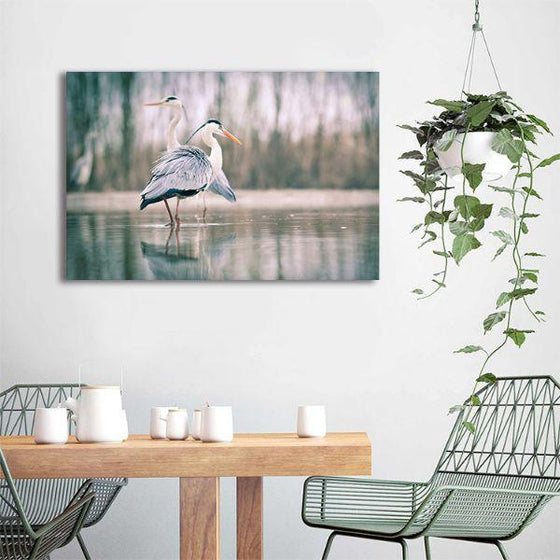 Two Blue Herons 1 Panel Canvas Wall Art Dining Room