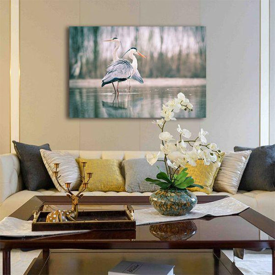 Two Blue Herons 1 Panel Canvas Wall Art Living Room