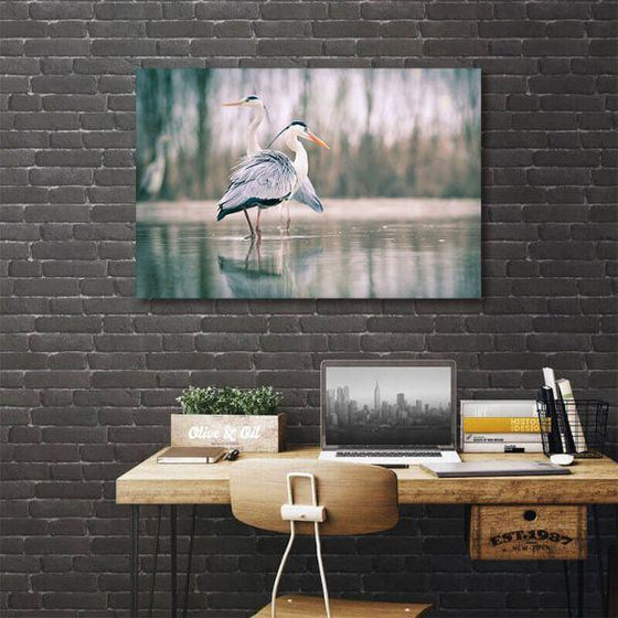 Two Blue Herons 1 Panel Canvas Wall Art Print