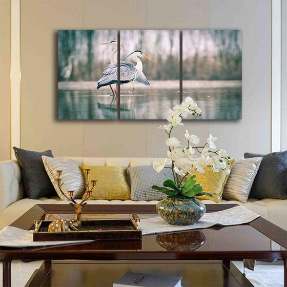 Two Blue Herons 3 Panels Canvas Wall Art Living Room