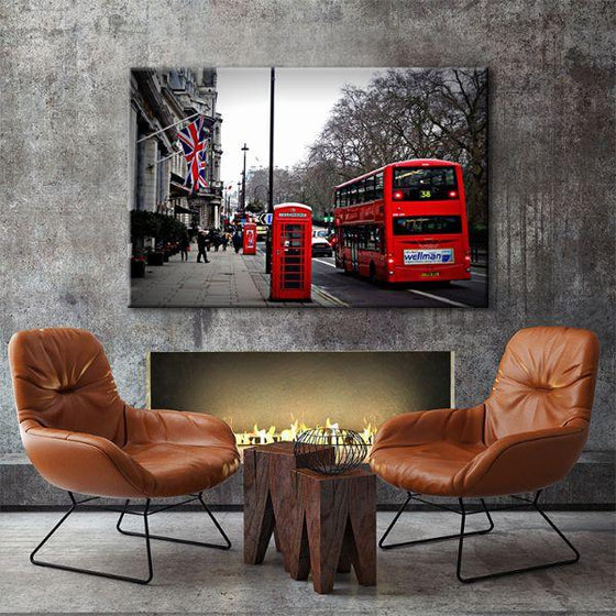 UK Red Bus & Phone Booth Canvas Wall Art Decor