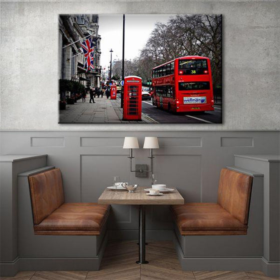 UK Red Bus & Phone Booth Canvas Wall Art Dining Room