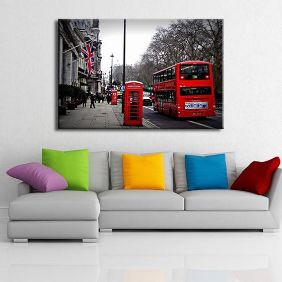 UK Red Bus & Phone Booth Canvas Wall Art Office