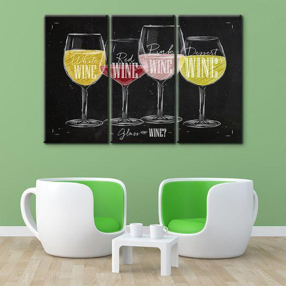 Various Vintage Wine Types 3-Panel Canvas Wall Art Decor