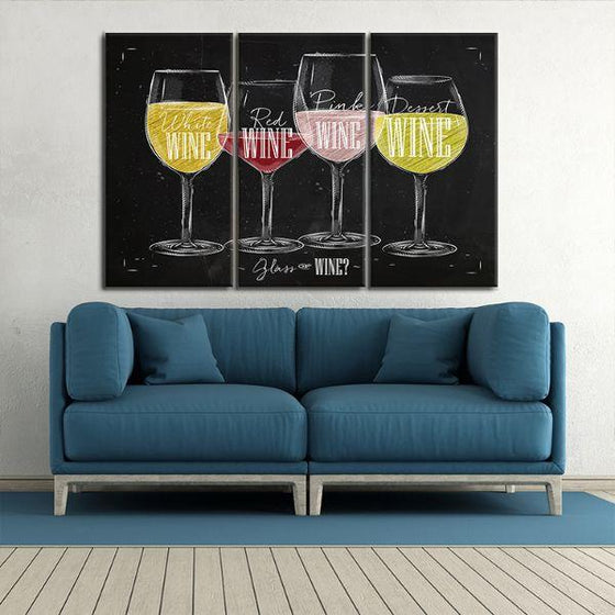 Various Vintage Wine Types 3-Panel Canvas Wall Art Living Room