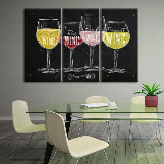 Various Vintage Wine Types 3-Panel Canvas Wall Art Office