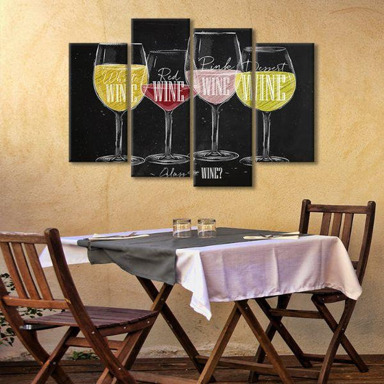 Various Vintage Wine Types 4-Panel Canvas Wall Art Dining Room