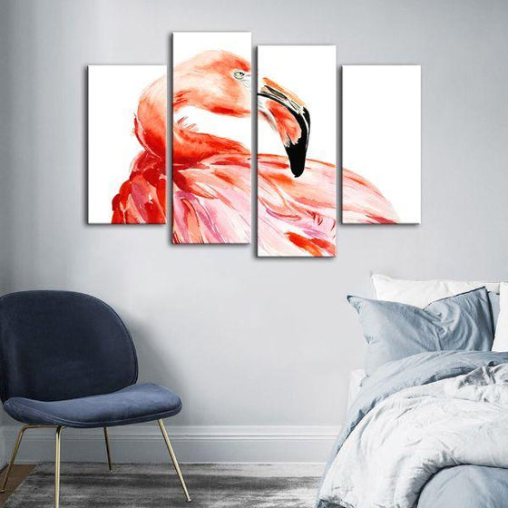 Vibrant Pink Flamingo 4 Panels Canvas Wall Art Bedroom