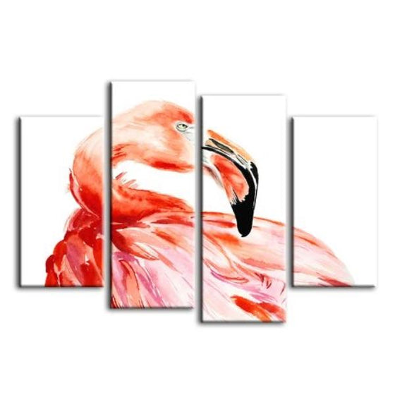 Vibrant Pink Flamingo 4 Panels Canvas Wall Art