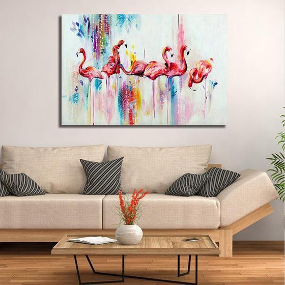 Vibrant Pink Flamingos Canvas Wall Art Living Room