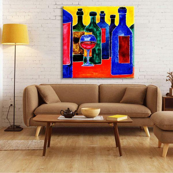 Vibrant Wine Bottles Canvas Wall Art Living Room