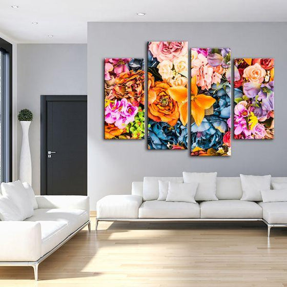 Vintage Assorted Flowers 4 Panels Canvas Wall Art Living Room