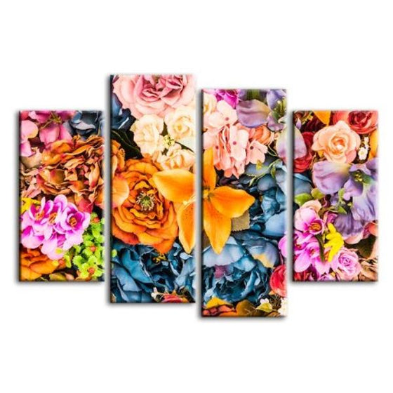 Vintage Assorted Flowers 4 Panels Canvas Wall Art