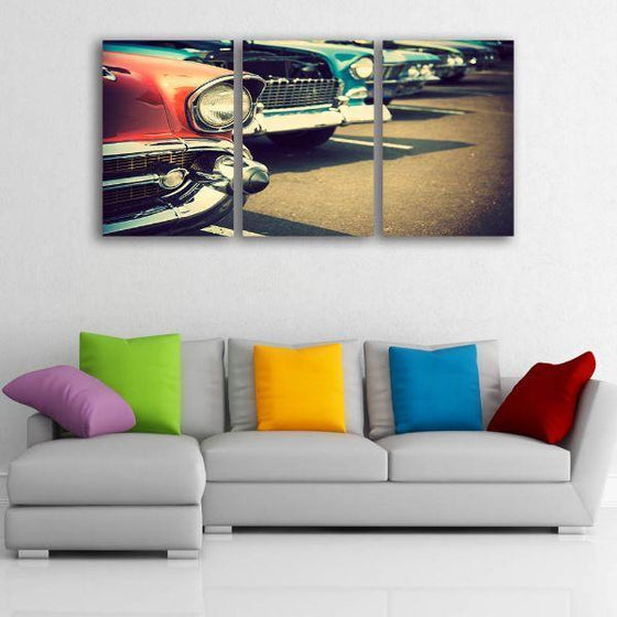 Vintage Cars 3 Panels Canvas Wall Art Living Room