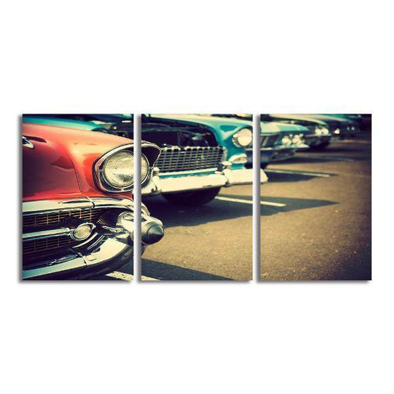 Vintage Cars 3 Panels Canvas Wall Art