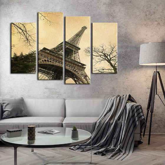 Vintage Eiffel Tower View 4 Panels Canvas Wall Art Living Room