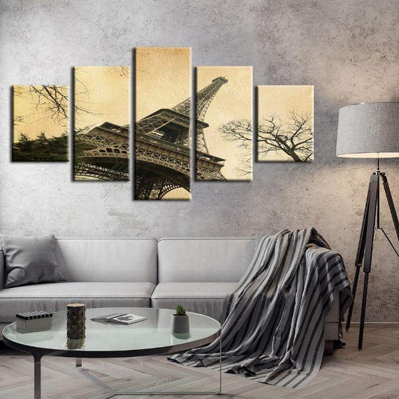 Vintage Eiffel Tower View 5 Panels Canvas Wall Art Living Room