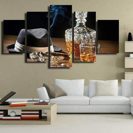Gentleman Whiskey Bottle And Cigar Canvas Wall Art Office