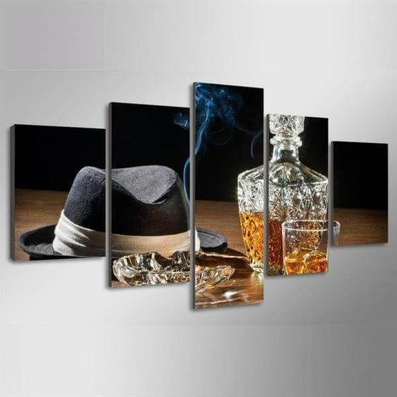 Gentleman Whiskey Bottle And Cigar Canvas Wall Art Prints
