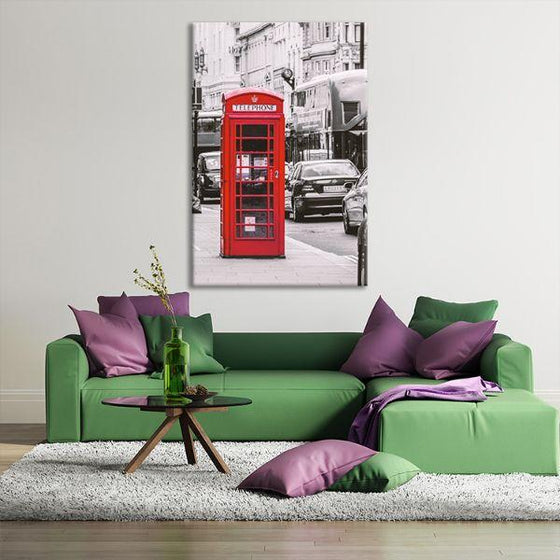 Vintage Red Phone Booth Canvas Wall Art Living Room