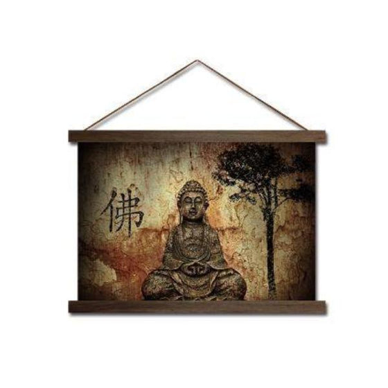 Vintage Zen Buddha Scroll Canvas Wall Art