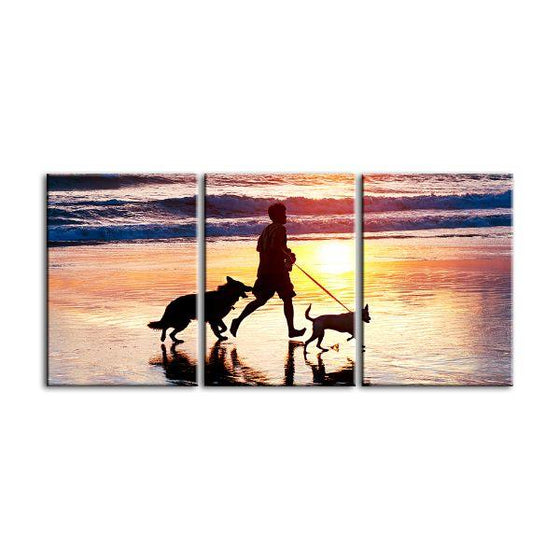 Walking Dogs Under Sunset 3 Panels Canvas Wall Art