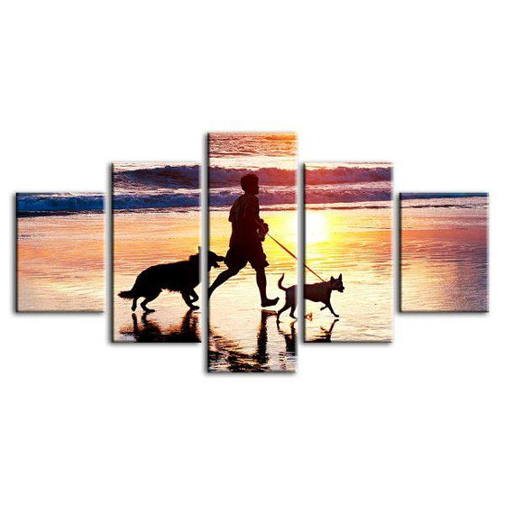Walking Dogs Under Sunset 5 Panels Canvas Wall Art
