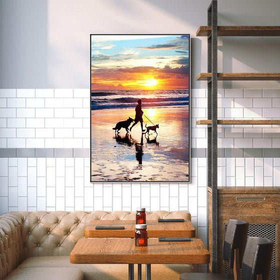 Walking Dogs Under Sunset Canvas Wall Art Dining Room