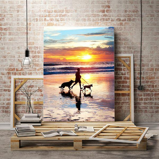 Walking Dogs Under Sunset Canvas Wall Art Print
