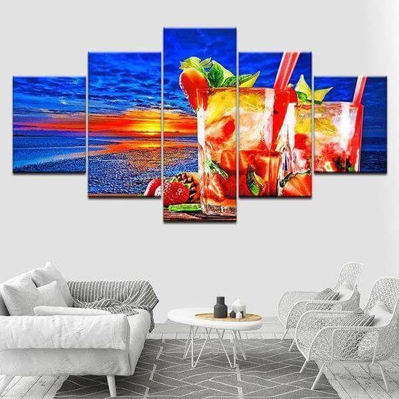 Fruity Strawberry Cocktail Canvas Wall Art Living Room