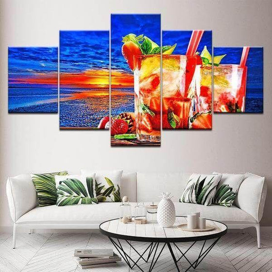 Fruity Strawberry Cocktail Canvas Wall Art  Decor