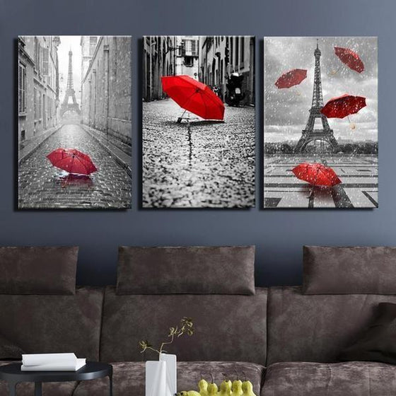 Red Umbrellas Around Paris Canvas Wall Art For Living Room