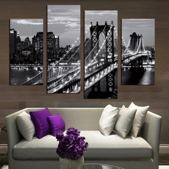 Black & White Brooklyn Bridge Canvas Wall Art Living Room Decor