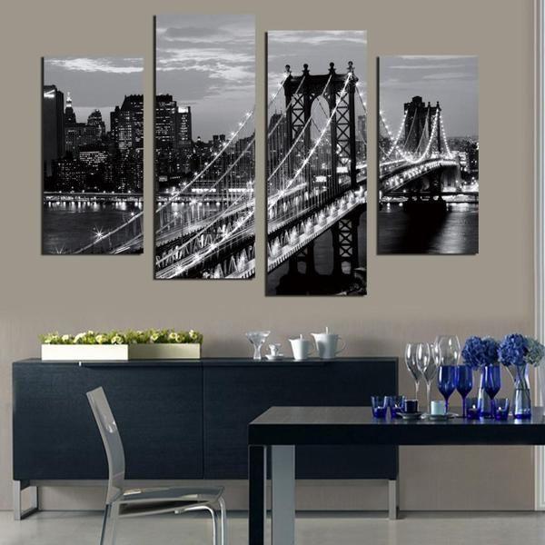 Buy Black & White Brooklyn Bridge Canvas Wall Art – canvasx.net