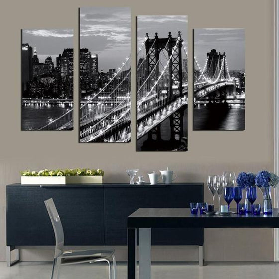 Black & White Brooklyn Bridge Canvas Wall Art Dining Room