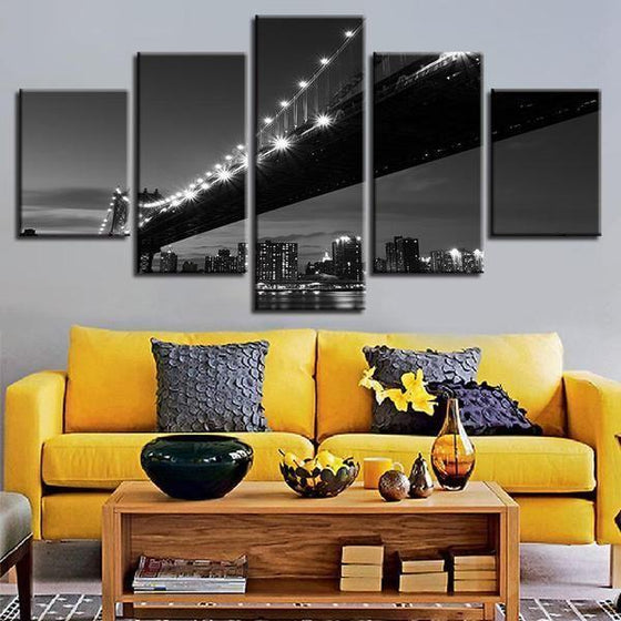 Black & White New York Bridge Canvas Wall Art Living Room