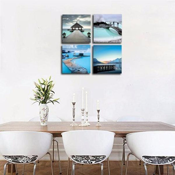 Blue Beach View Canvas Wall Art Dining Room