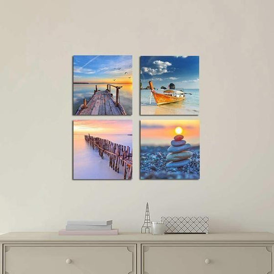 Beach Side View & Sunset Canvas Wall Art Office