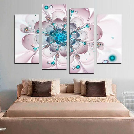Blooming Turquoise Flower Canvas Wall Art  Bedroom