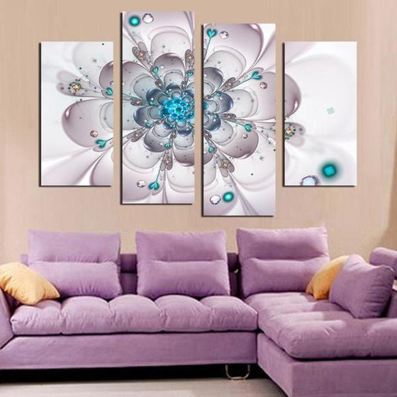 Blooming Turquoise Flower Canvas Wall Art Prints