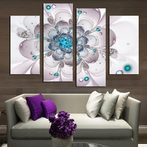 Blooming Turquoise Flower Canvas Wall Art Living Room