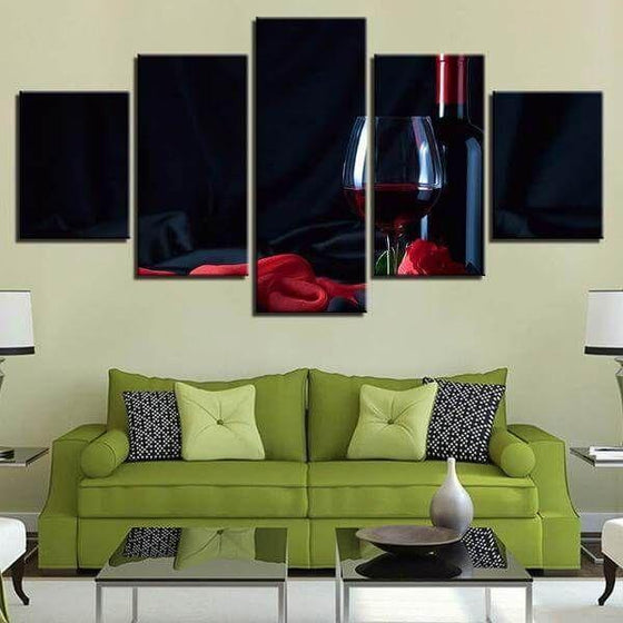 Fine Red Wine Bottle Canvas Wall Art Living Room