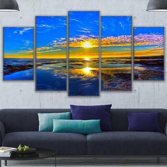 Beach Landscape & Sunset View Canvas Wall Art Living Room