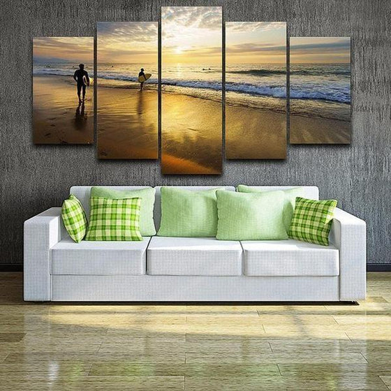 Beach Surfing & Sunset Canvas Wall Art Prints
