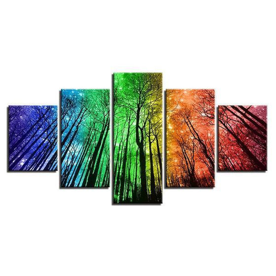 Colorful Forest Night Sky Canvas Wall Art Ideas