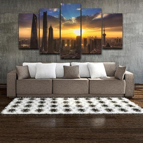 City View Sunrise Canvas Wall Art Living Room