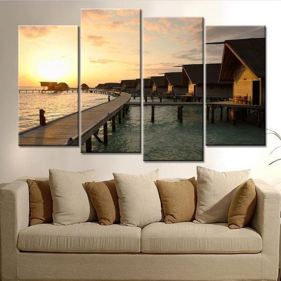 Cottages By The Sea Canvas Wall Art Decor