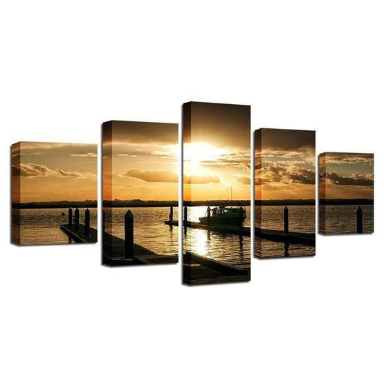 Docked Boat And Sunset Canvas Wall Art  Ideas