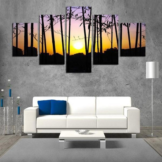 Bamboo Silhouettes & Sunset View Canvas Wall Art Office Decor