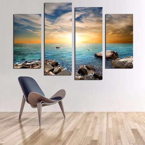 Calm Blue Sea & Sunset Canvas Wall Art